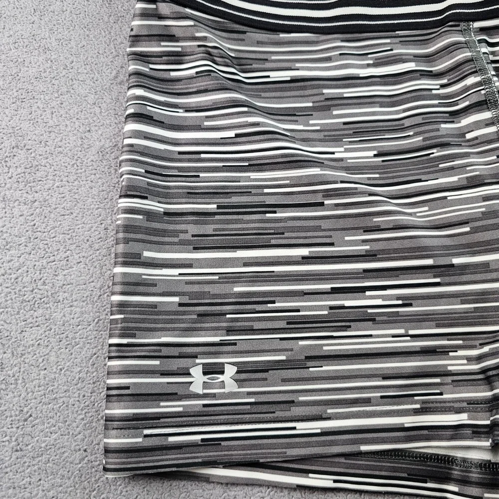 Under Armour HeatGear Compression Shorts Women's L Gray White Striped Athletic‎